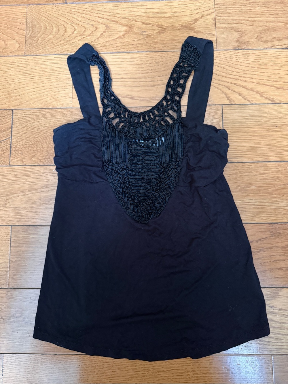 Rebecca Beeson Black Crochet Yoke Tank Top